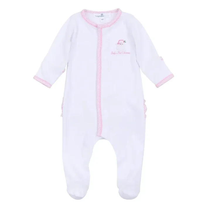 Embroidered Santa Baby’s First Christmas Ruffle Footie
