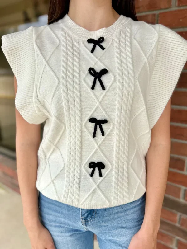 Erica Bow Ruffle Sleeve Sweater Top