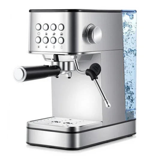 Espresso Machine 20 Bar Compact Stainless Steel Coffee Maker With Milk Frother-Silver