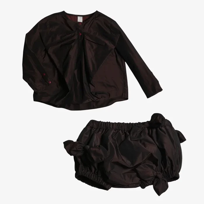 Estrella Bow Blouse And Bloomer – Raisin
