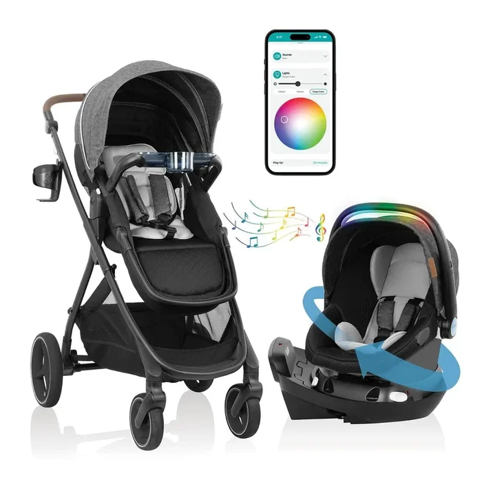 Evenflo Shyft Intuiti+ Travel System w/ Revolve180 LiteMax NXT with SensorySoothe – Angler Tweed