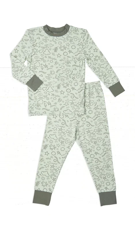Everly Grey Sage Doodle Emerson Kids Pajama Pant Set