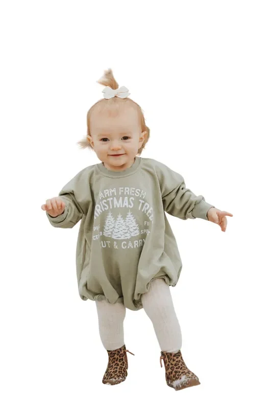 Farm Fresh Christmas Trees Sweatshirt Romper – Sage