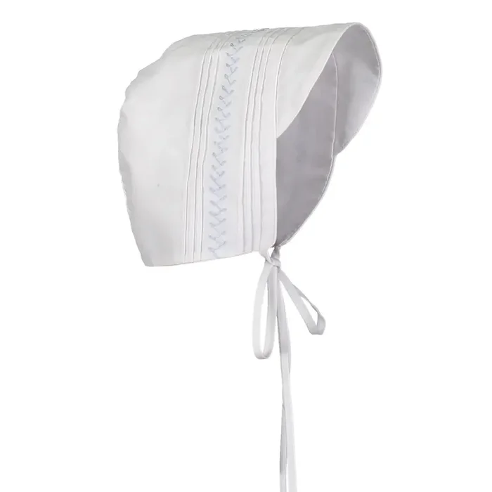 Feltman Brother White & Blue Pintucked Bonnet