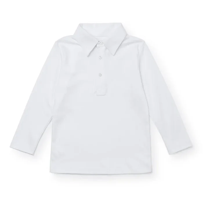 Finn Pima Cotton Long Sleeve Polo For Boys – White