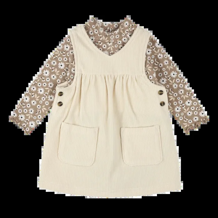 FIRSTS Daisy Print Overall Corduroy Dress Set