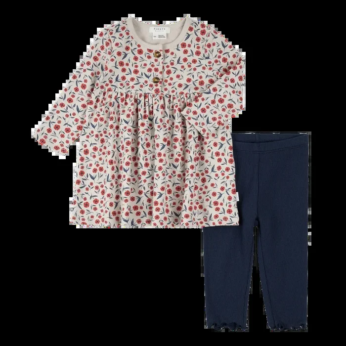 FIRSTS Floral Poppy Print Ribbed Dress Set