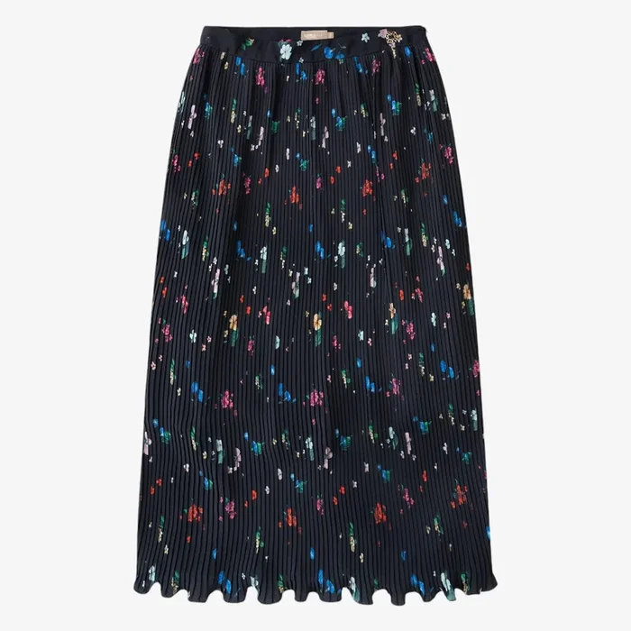 Floral Maxi Pleated Skirt – Black