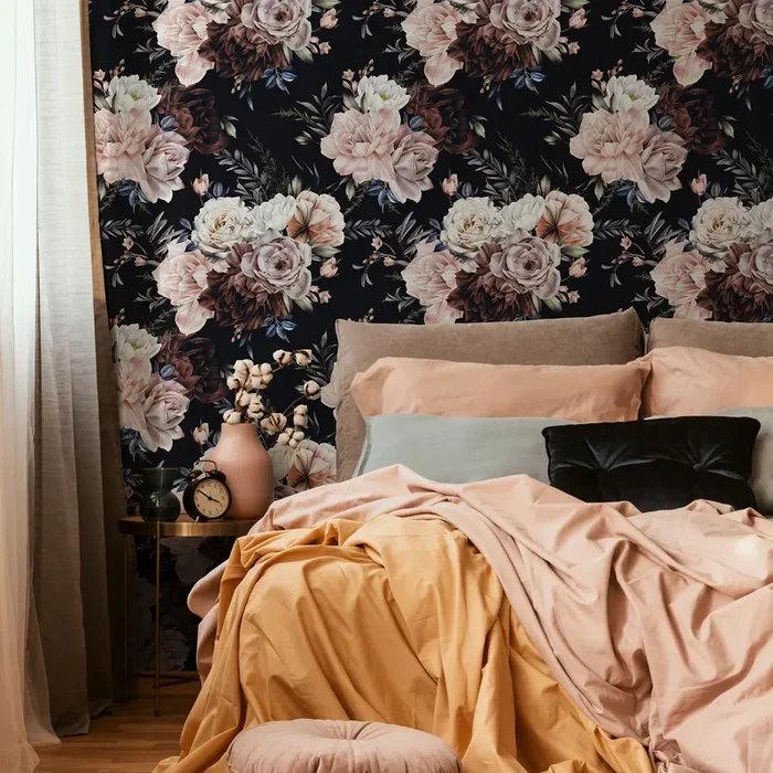 Floral Wallpaper Featuring Romantic Rose Bouquets In Pink, Mauve, And Burgundy – D545