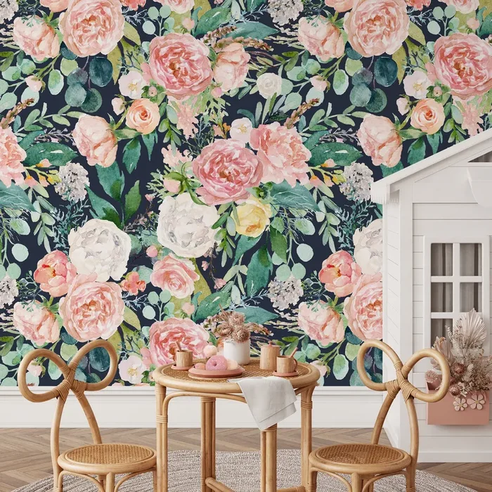 Floral Wallpaper Featuring Watercolor Peonies In Pink, Green, And Yellow – A827