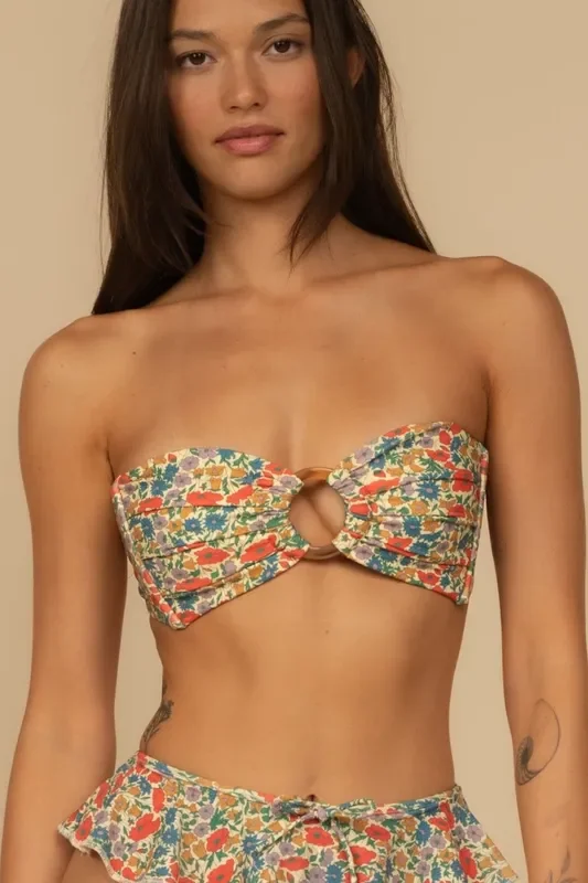 Florencia Floral Tori Ties Bandeau Bikini Top