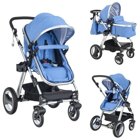 Folding Aluminum Baby Stroller Baby Jogger With Diaper Bag-Blue