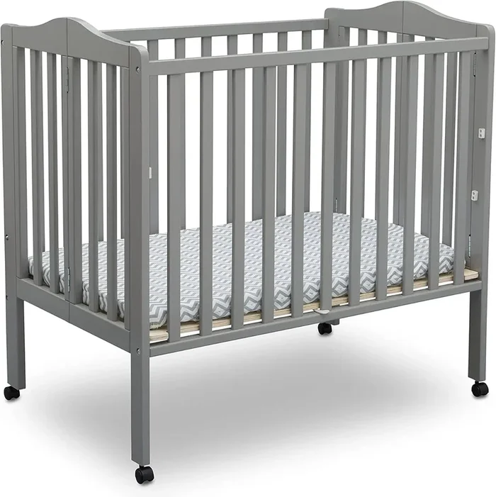 Folding Portable Mini Baby Crib with 1.5-inch Mattress – Grey