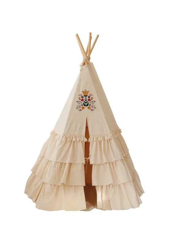 Folk – Teepee Tent With Frills And Marsala Shell Mat Set