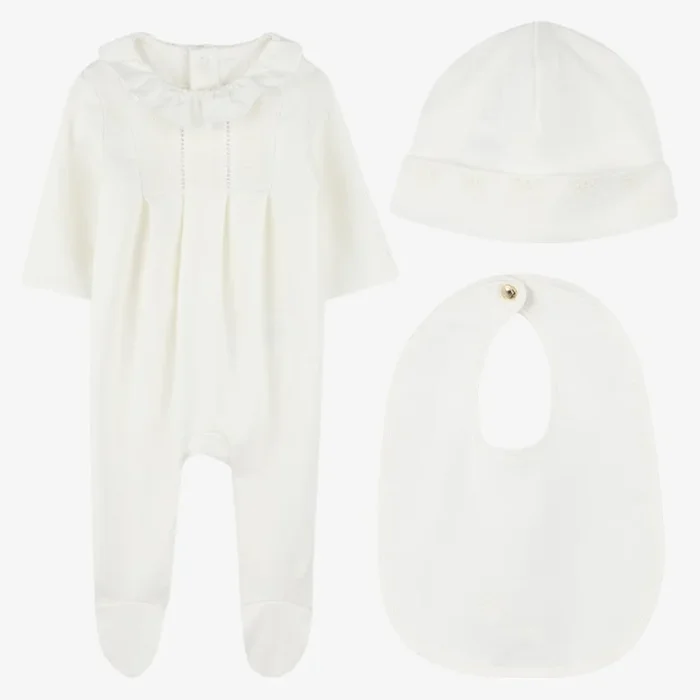 Footie With Bib And Hat – Offwhite
