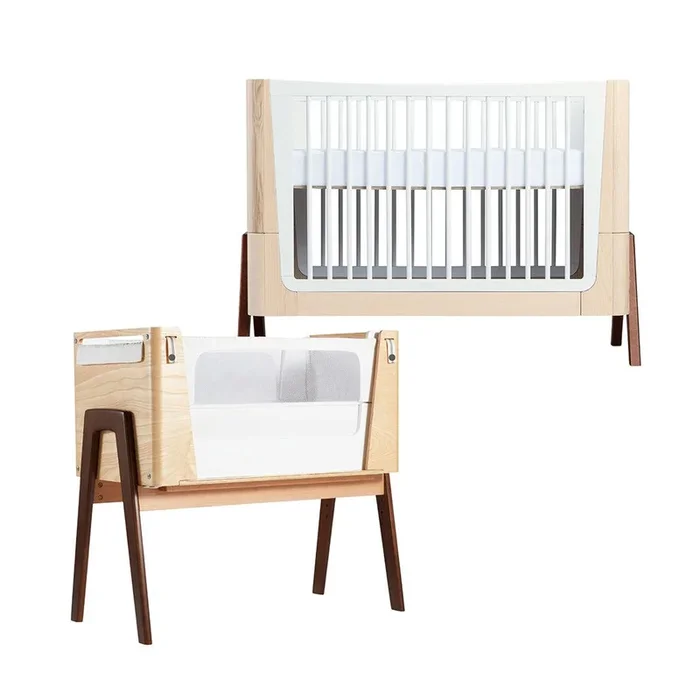 Gaia Baby Hera Cot Bed + Bedside Crib Two Piece Bundle – Natural + Walnut