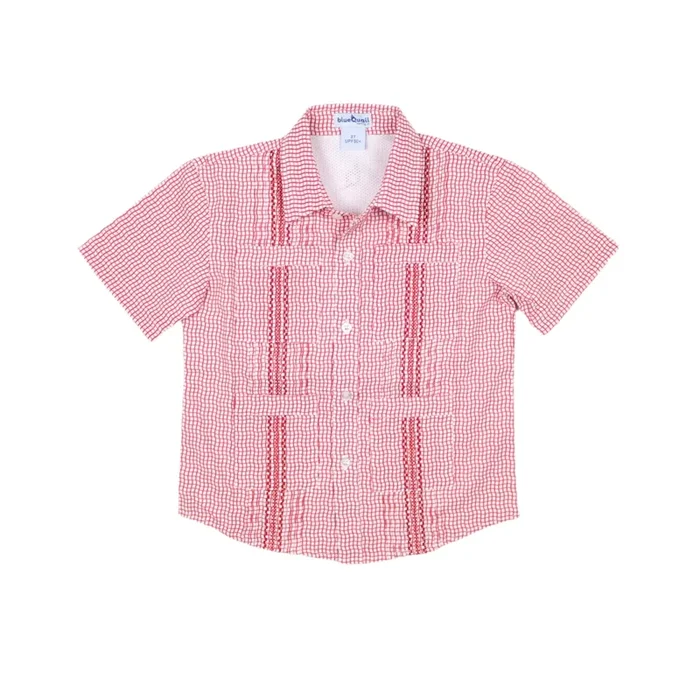 Game Day Guayabera Shirt | Red Check
