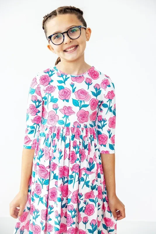 Garden Glow 3/4 Sleeve Pocket Twirl Dress