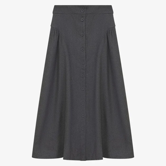 Gathered Button Skirt – Grey