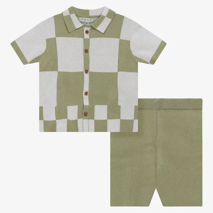Geometric Knit Top And Shorts – Mint White