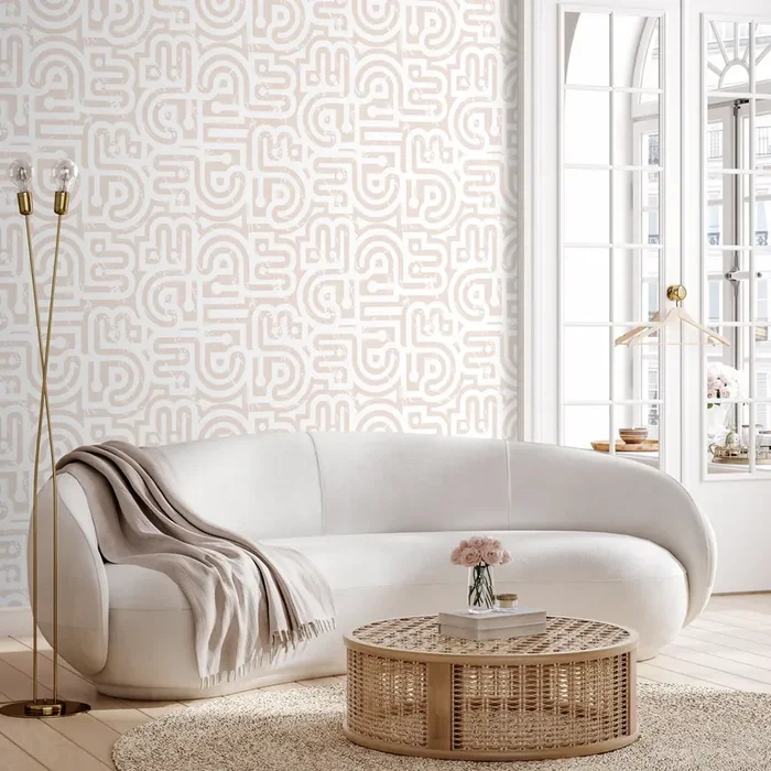 Geometric Wallpaper With A Distressed Abstract Motif In Beige – D944