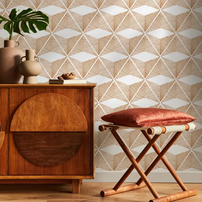Geometric Wallpaper With A Hand-drawn Block Motif In Brown – C840