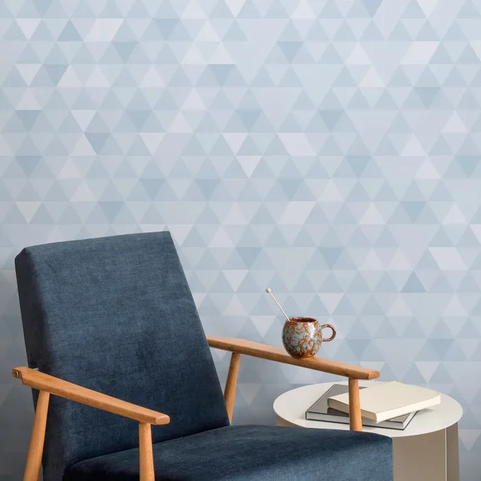 Geometric Wallpaper With A Modern Triangle Mosaic In Shades Of Blue – A010