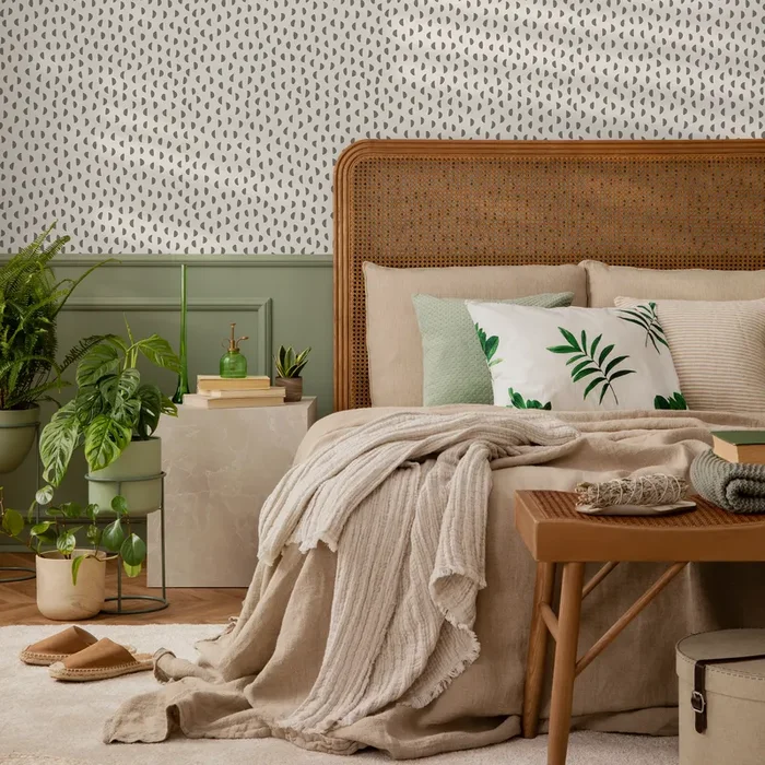 Geometric Wallpaper With A Repeating Semi-circle Motif In Beige And Gray – C589