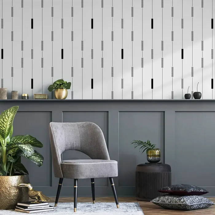 Geometric Wallpaper With A Rhythmic Linear Pattern In Black And White – C894