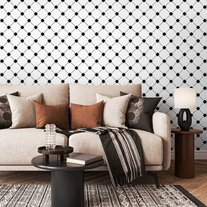 Geometric Wallpaper With A Scandinavian Diamond Grid In Black And White – B419