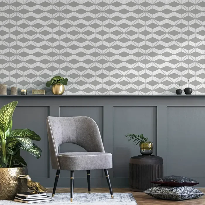 Geometric Wallpaper With A Tessellated Diamond Motif In Shades Of Gray – C181