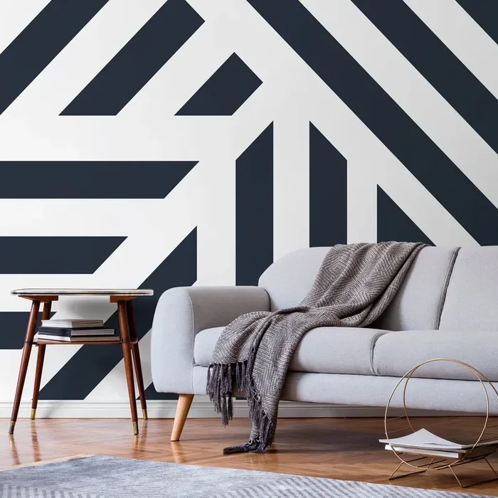 Geometric Wallpaper With Bold Intersecting Stripes In Navy Blue – D731