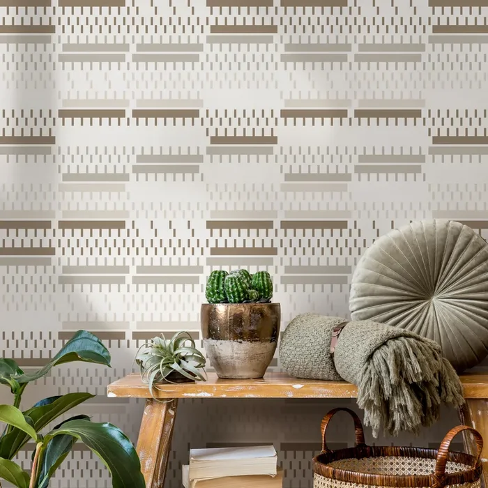 Geometric Wallpaper With Modern Striped Accents In Brown And Beige – C168