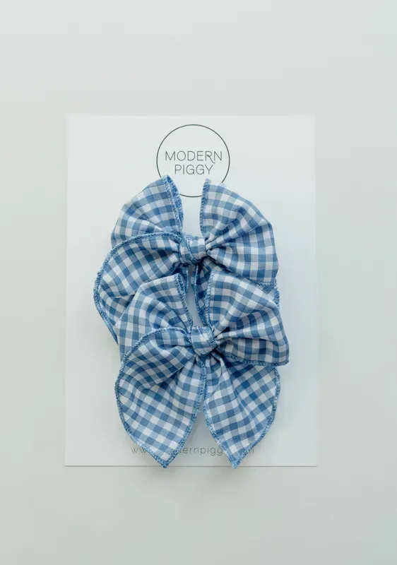 Gingham Glory- Blue | Pigtail Set – Petite Party Bow