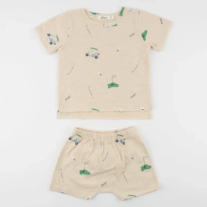 Golf Raw Edge Shirt & Short Set – Natural