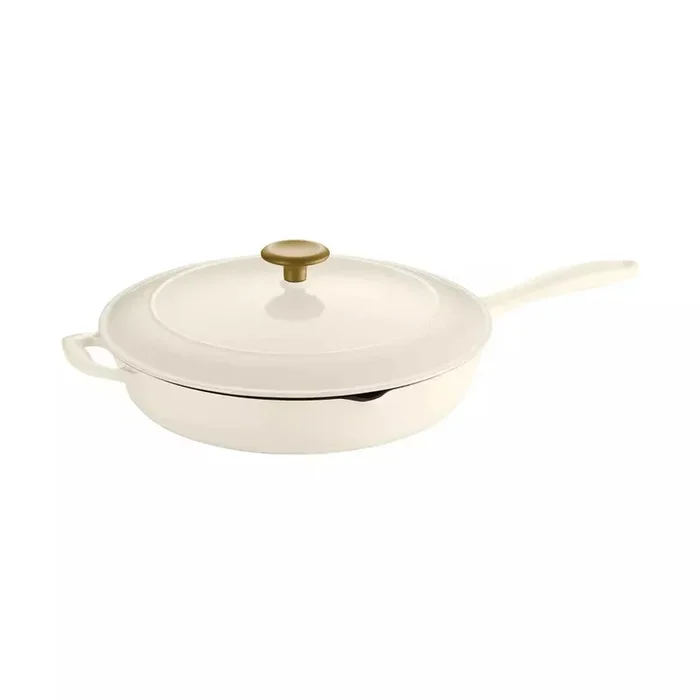 Gourmet 12 in. Enameled Cast Iron Skillet in Latte with Lid – Latte