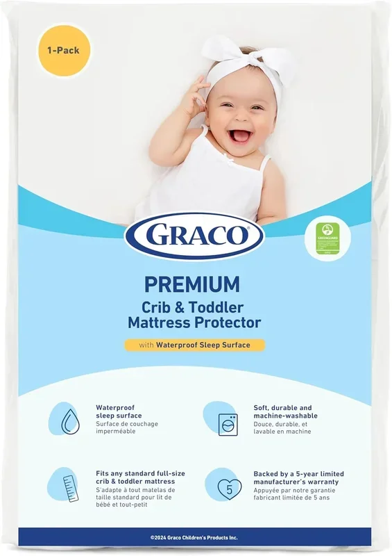 Graco Premium Waterproof Crib and Toddler Mattress Protector White 1 Pack