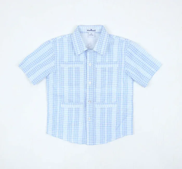 Guayabera Short Sleeve Short | Blue Plaid