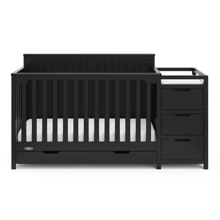Hadley 5-in-1 Convertible Crib and Changer with Drawer – Black
