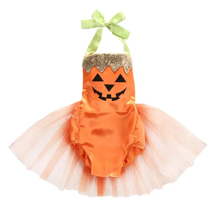 Halloween Baby Girls Romper Newborn Baby Pumpkin Tulle Skirt Romper 2017 New Jumpsuit Cute Toddler Orange Costume Outfits 0-24M