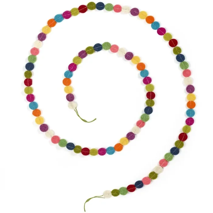 Hand Felted Wool Christmas Garland – Multicolor Dots – 6′