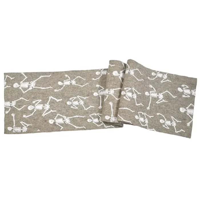 Hand Felted Wool Halloween Skeleton Table Runner – 16×72 “