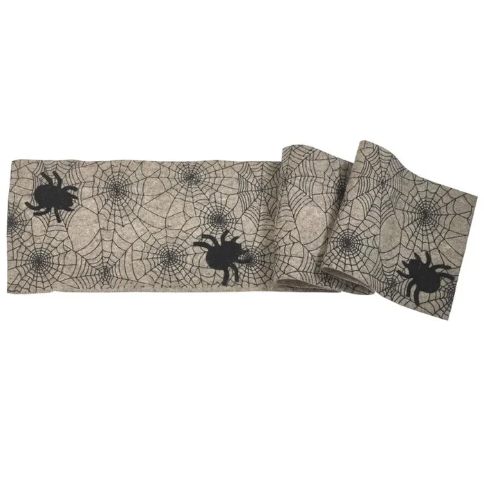 Hand Felted Wool Halloween Spider Web Table Runner – 14×72 “