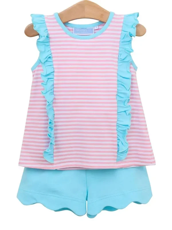 Hazel Short Set | Light Pink Stripe + Aqua