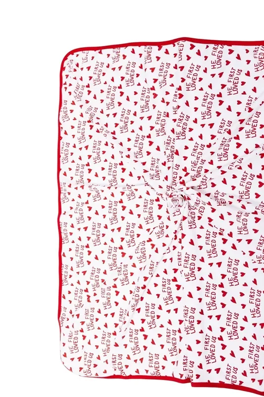 He First Loved Us Red Swaddle Cotton