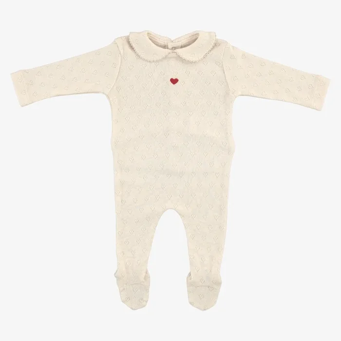 Heart Pointelle Footie – Natural