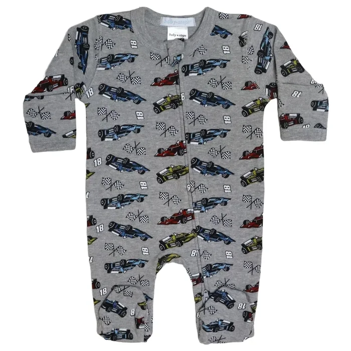 Heather Grey Cars Zipper Footie