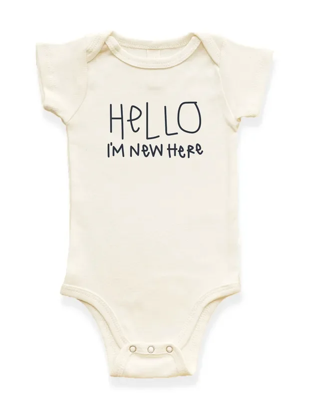 Hello I’m New Here Organic Baby Bodysuit