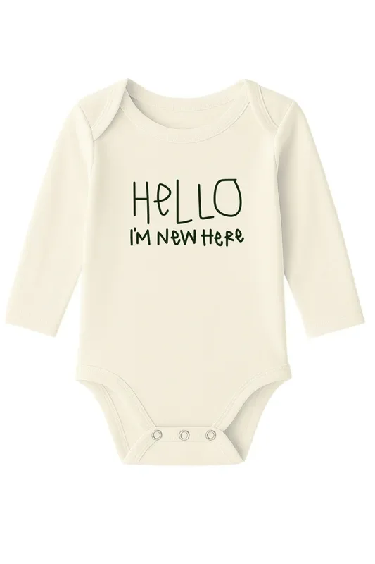 Hello I’m New Here Organic Cotton Baby Bodysuit Long Sleeve