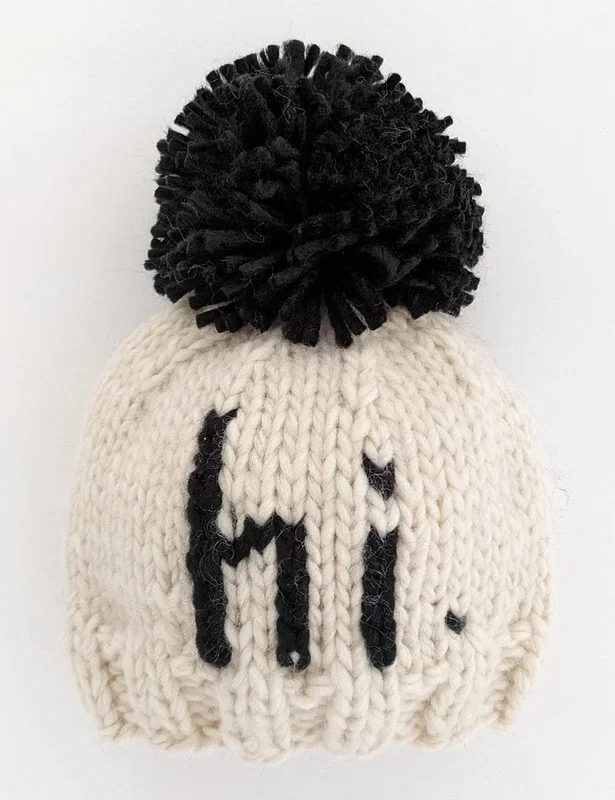Huggalugs hi. Hand Knit Beanie Hat – Black, Small (0-6 months)